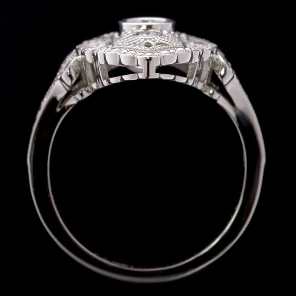 0.59ct DIAMOND NAVETTE RING VINTAGE STYLE ART DECO COCKTAIL WHITE GOLD NATURAL