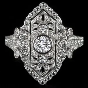 0.59ct DIAMOND NAVETTE RING VINTAGE STYLE ART DECO COCKTAIL WHITE GOLD NATURAL