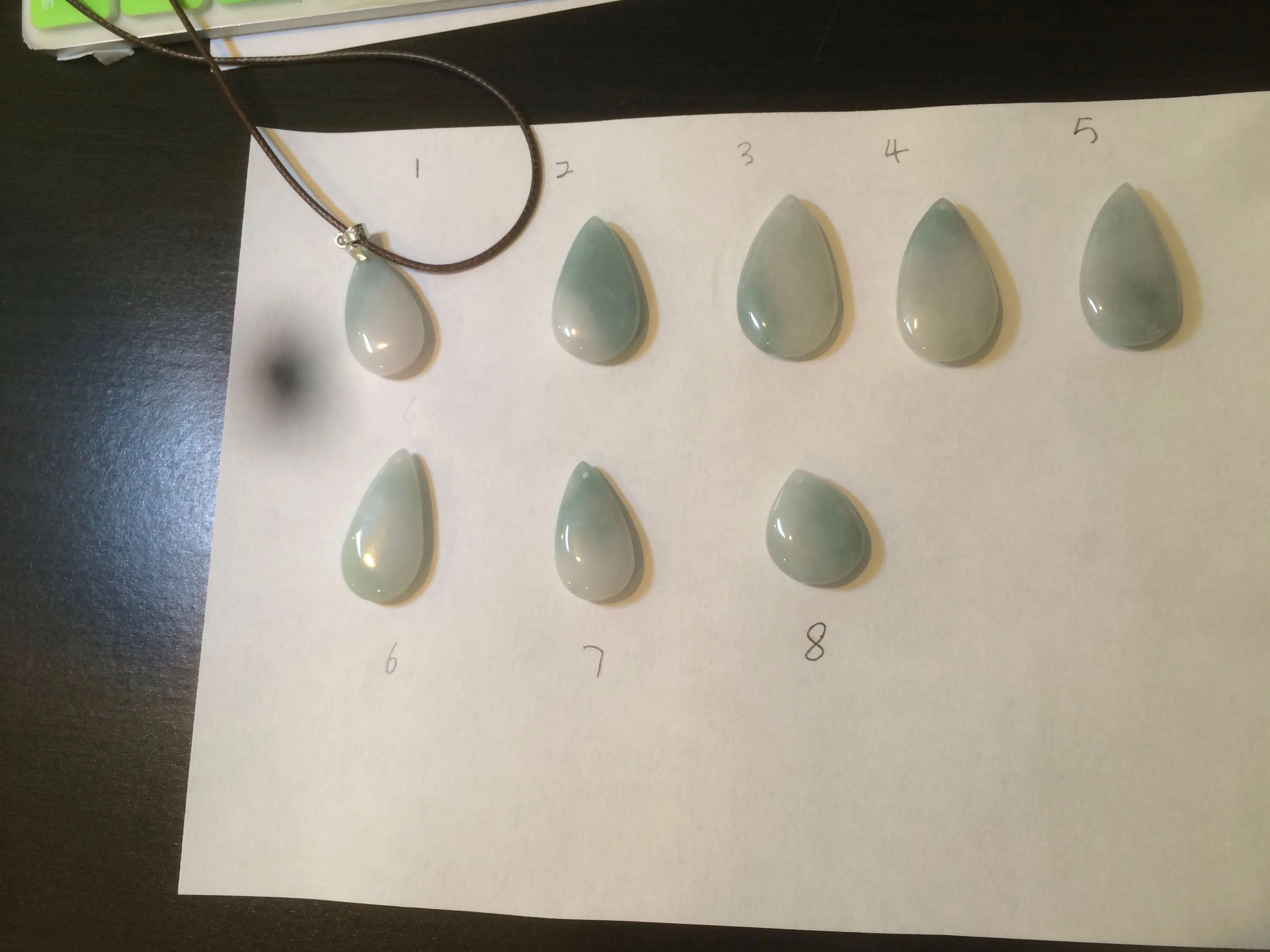 100% natural icy watery green blue white type A jadeite jade water drop pendant necklace group E52