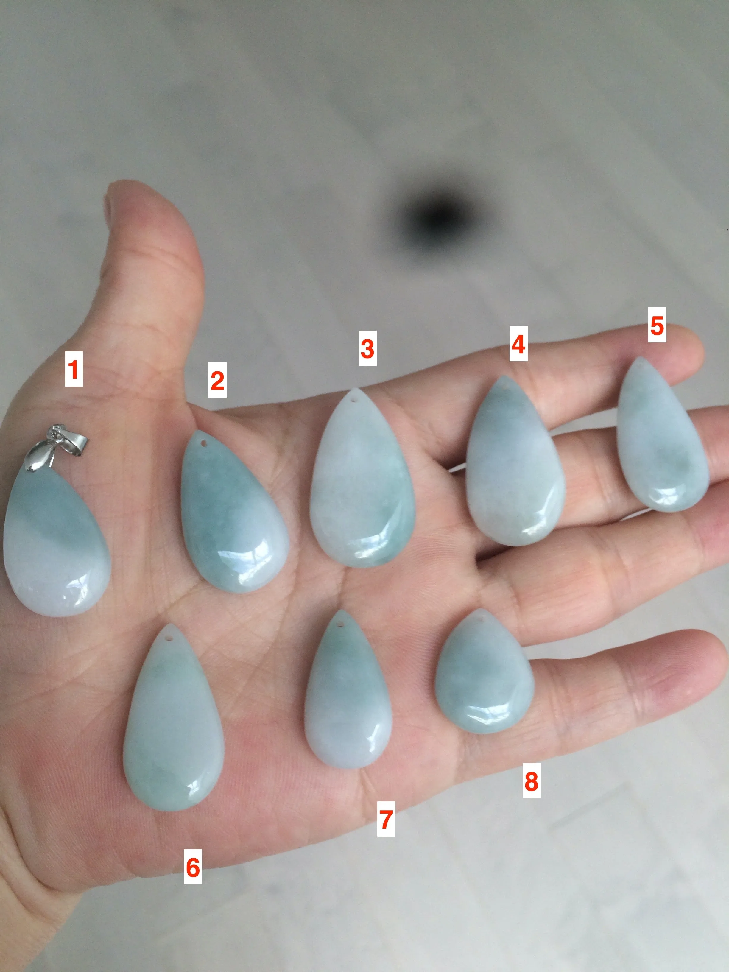 100% natural icy watery green blue white type A jadeite jade water drop pendant necklace group E52