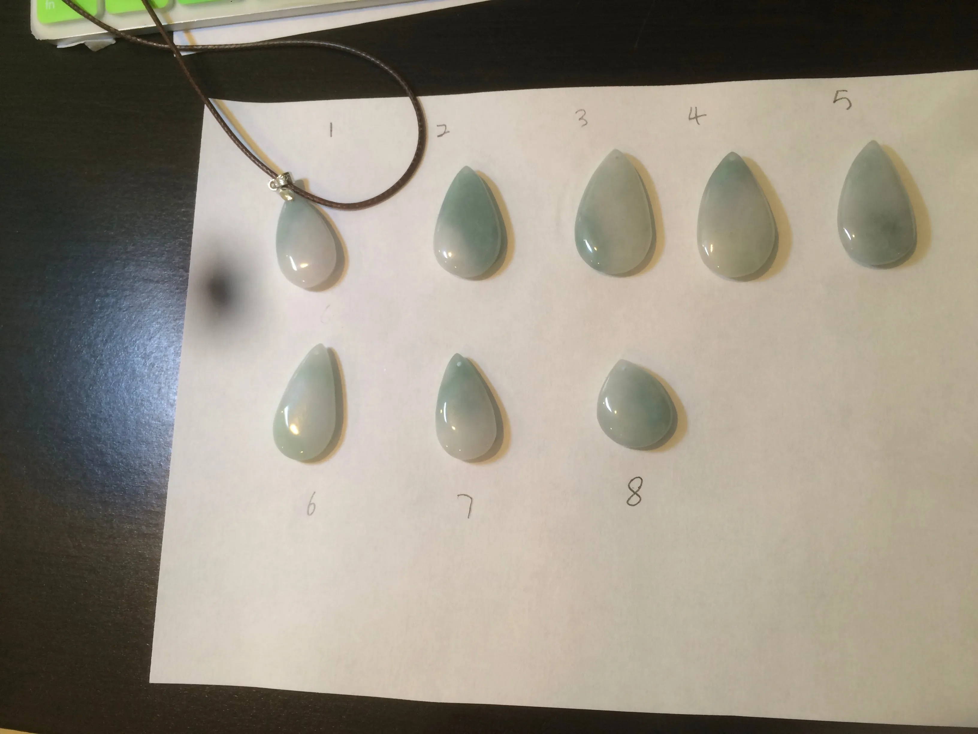 100% natural icy watery green blue white type A jadeite jade water drop pendant necklace group E52