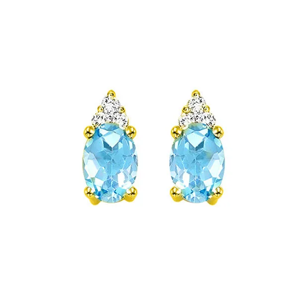 10Kt Yellow Gold Diamond 1/20Ctw & Blue Topaz 1/2Ctw Earring