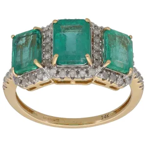 14ct Gold Emerald & 0.57ct Diamond Dress/Cocktail Ring Size Q