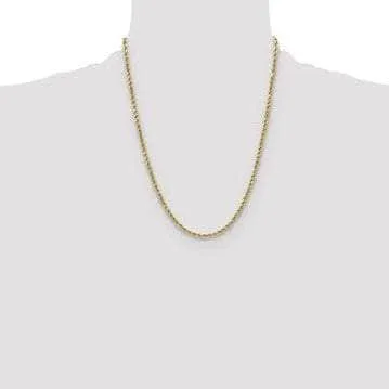 14K 3 mm Solid Diamond-cut Rope with Lobster Clasp Gold Chain