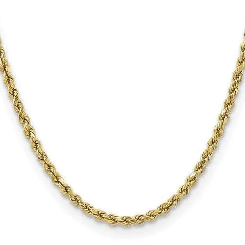 14K 3.5mm Semi Solid Diamond-cut Rope with Lobster Clasp Gold Chain