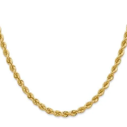 14K 4 mm Solid Diamond-cut Rope Yellow Chain with Lobster Clasp