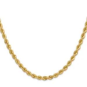 14K 4 mm Solid Diamond-cut Rope Yellow Chain with Lobster Clasp