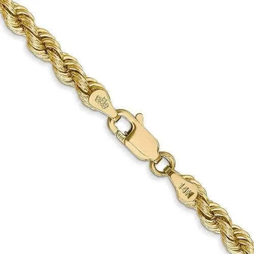 14K 4 mm Solid Diamond-cut Rope Yellow Chain with Lobster Clasp