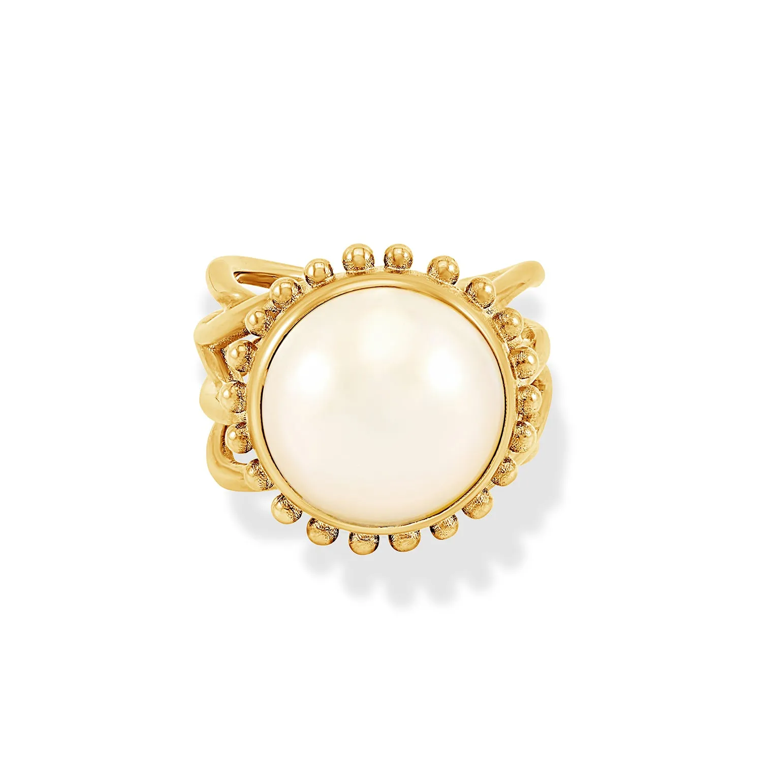 14k Gold Anemone Ring with Large Mabe Pearl