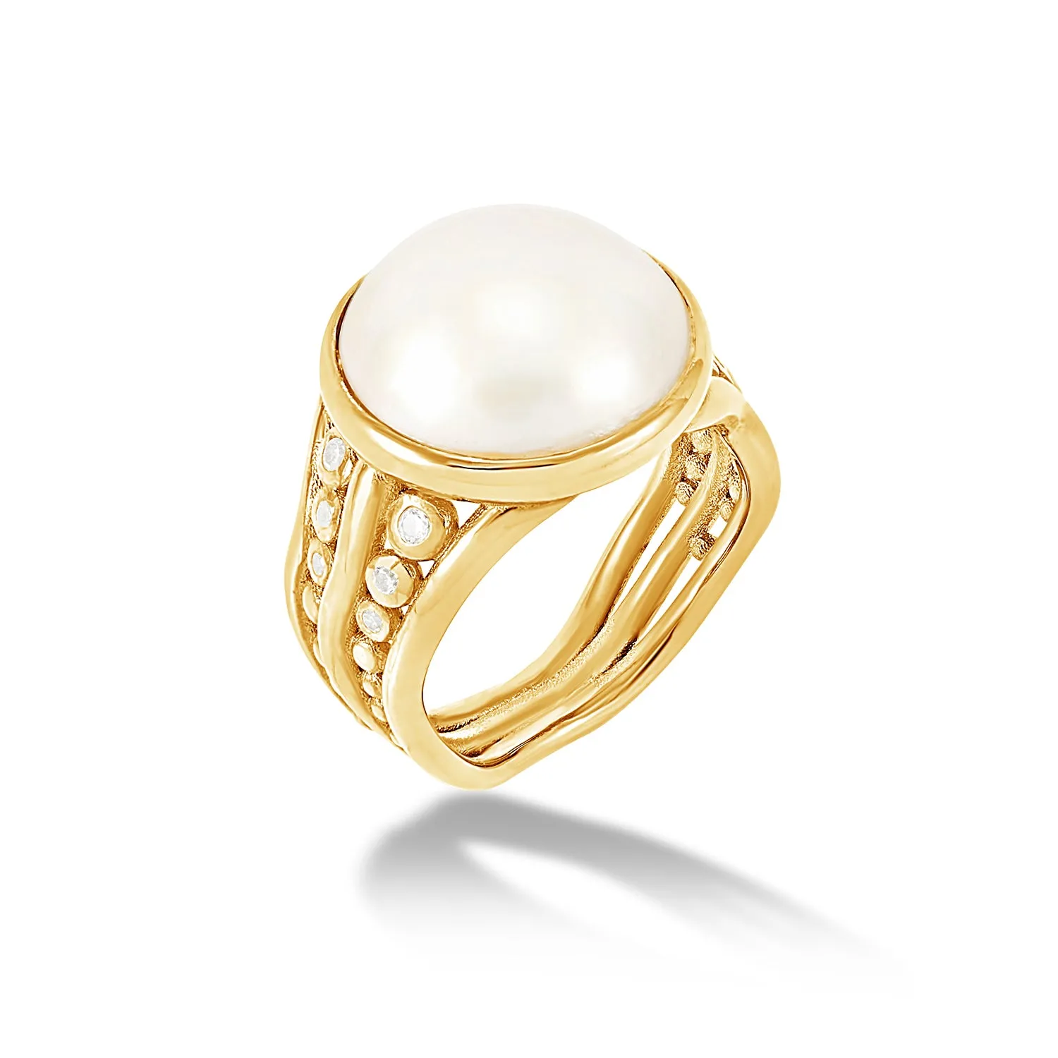 14k Gold Anemone Waterfall Ring with Mabe Pearl