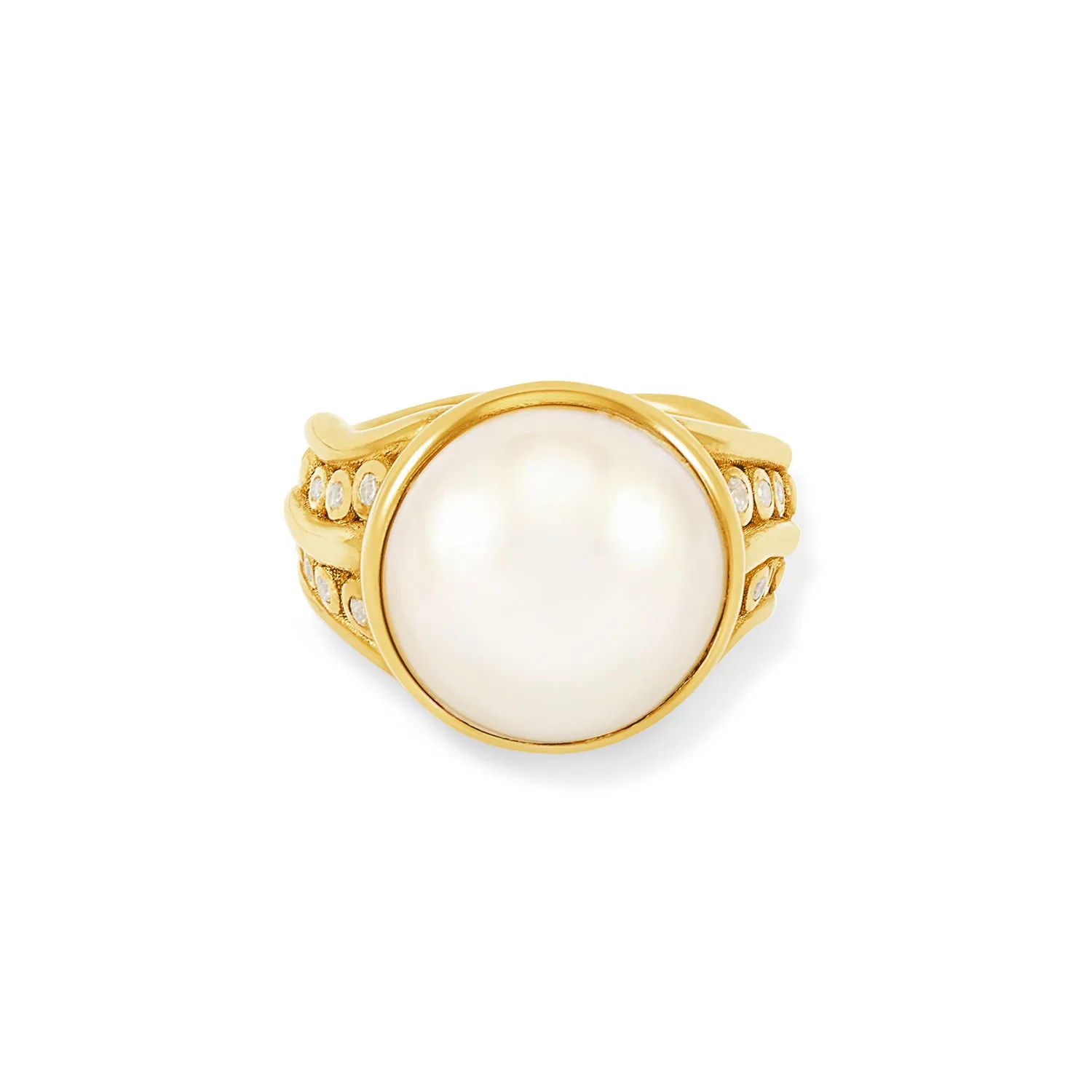 14k Gold Anemone Waterfall Ring with Mabe Pearl