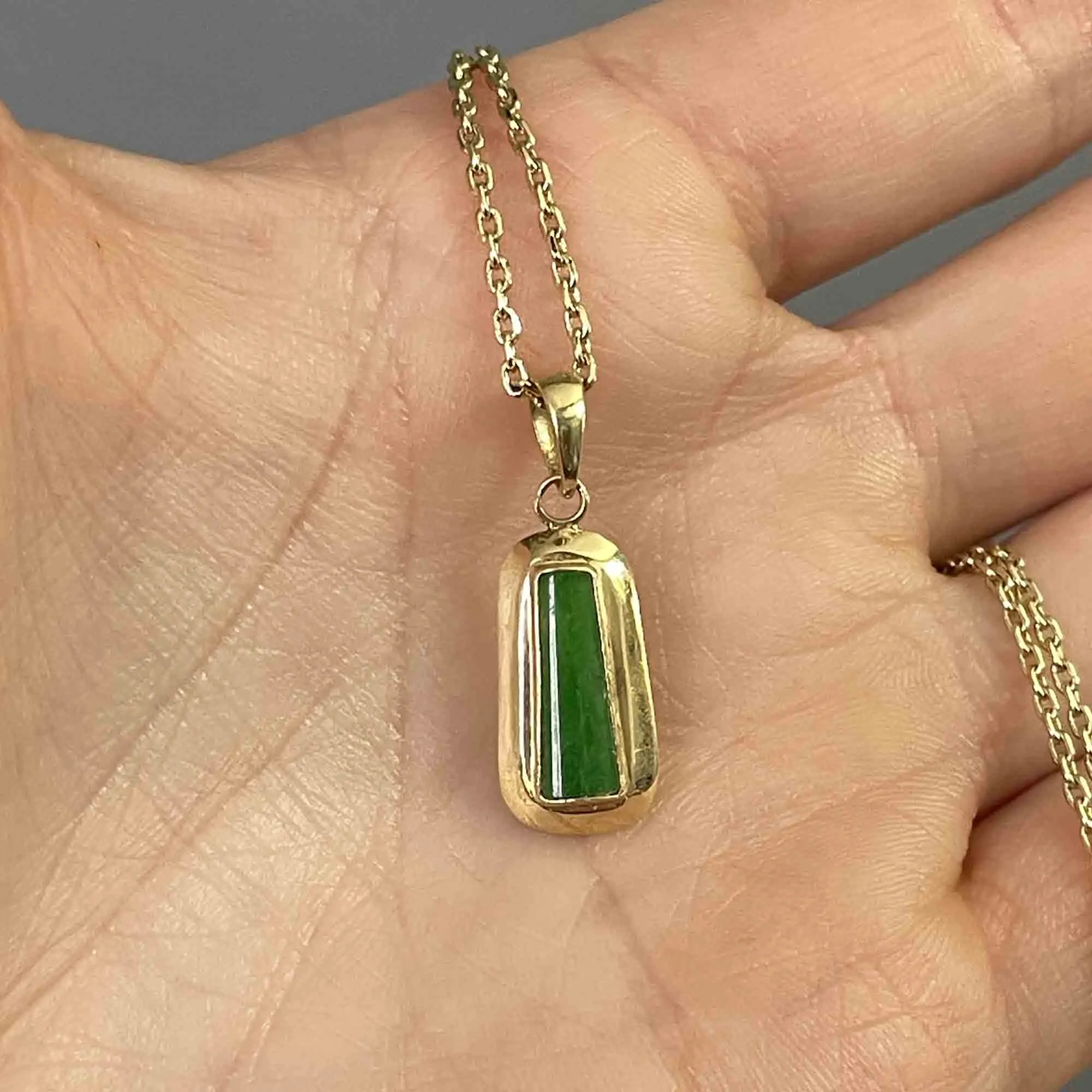 14K Gold Geometric Jade Pendant Necklace