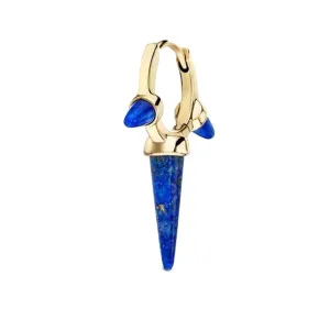 14K Gold Lapis Triple Long Spike Hoop Earring - 8MM