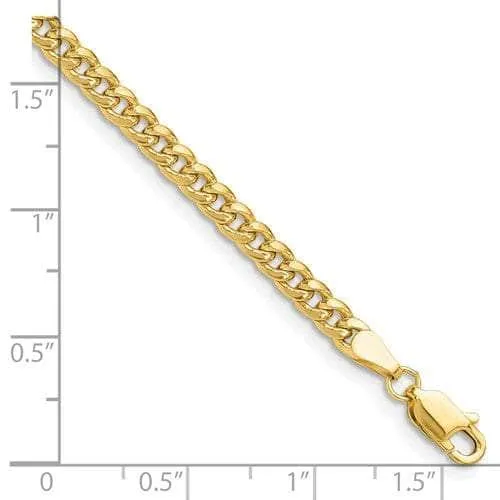 14K Yellow Gold 3.8 mm Semi-Solid Miami Cuban Chain with Lobster Clasp