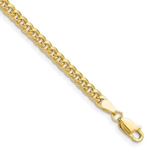 14K Yellow Gold 3.8 mm Semi-Solid Miami Cuban Chain with Lobster Clasp