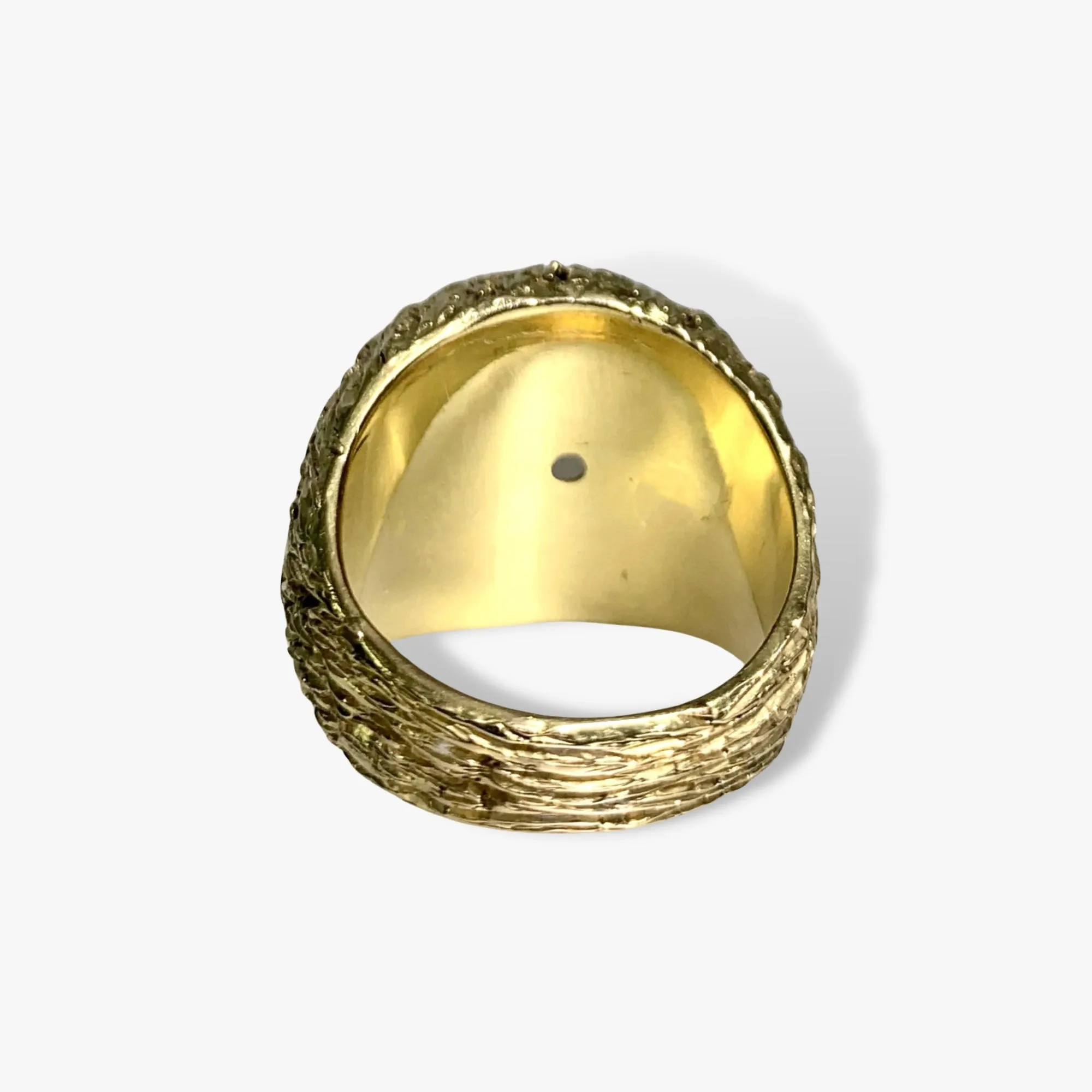 14k Yellow Gold Cabochon Cut White Imperial Jade Vintage Cocktail Ring