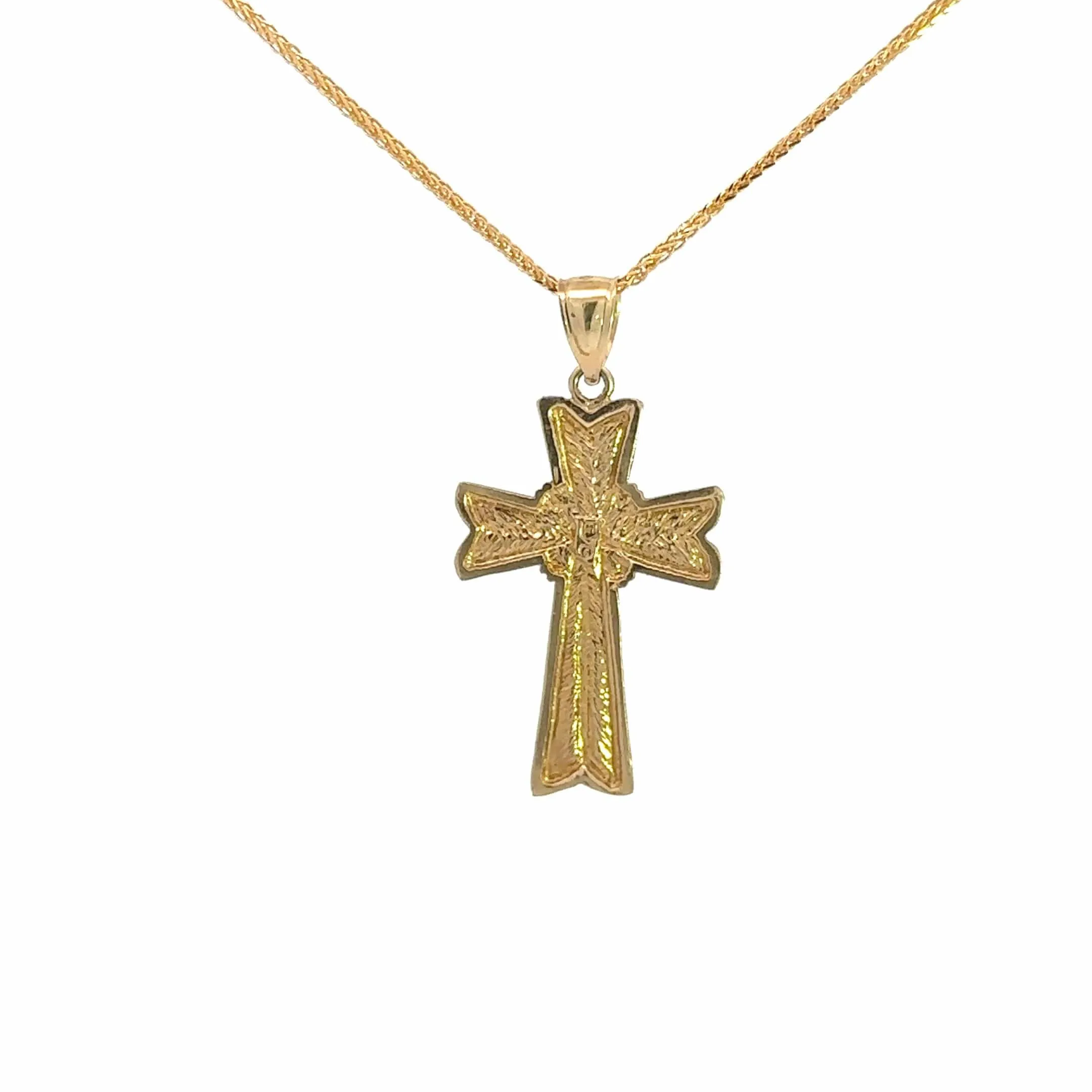 14k Yellow Gold Diamond Cut Fancy Cross Pendant Necklace