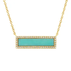 14K Yellow Gold Turquoise and Diamond Bar Necklace