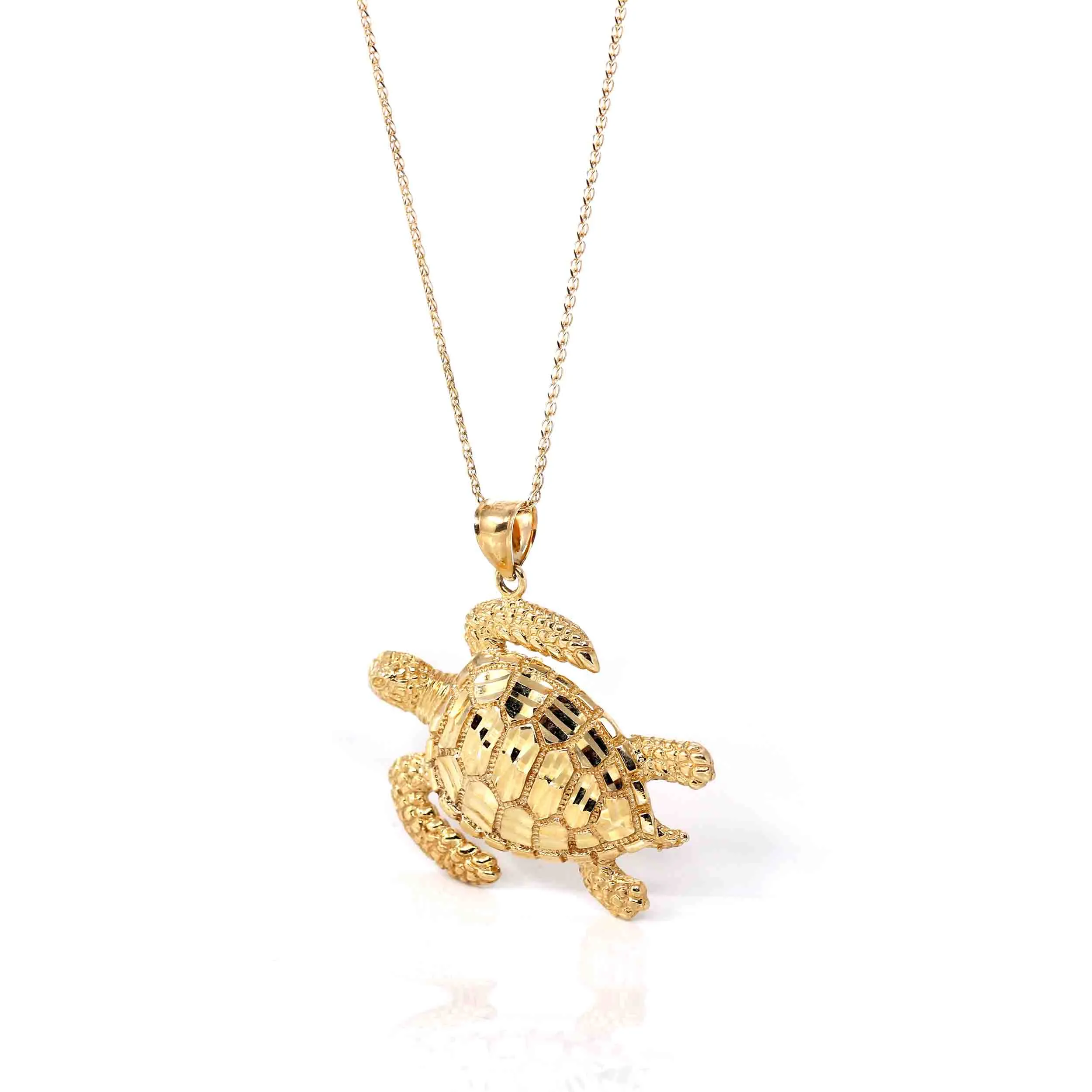 14k Yellow Gold Turtle Pendant Necklace