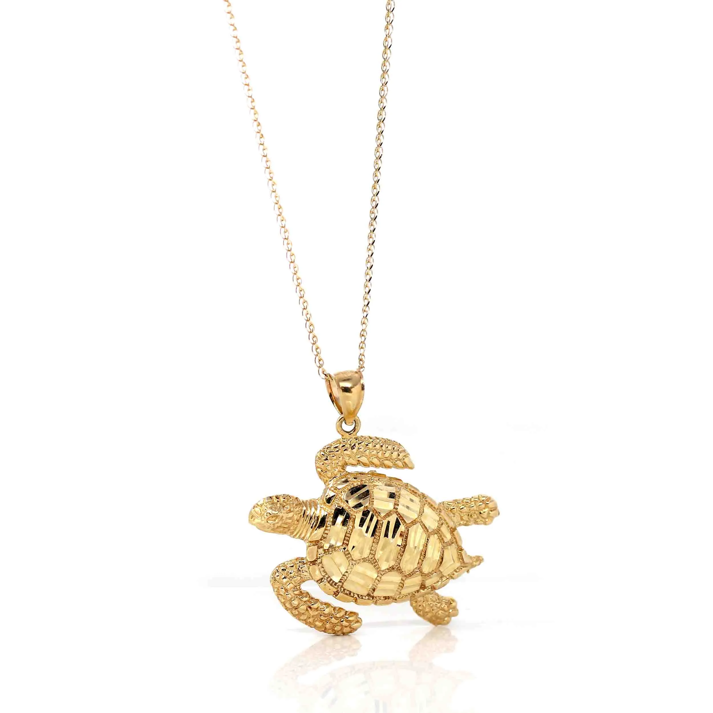 14k Yellow Gold Turtle Pendant Necklace