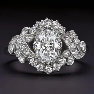 1.5 CARAT GIA CERTIFIED DIAMOND VINTAGE STYLE RING OVAL CUT ENGAGEMENT ART DECO