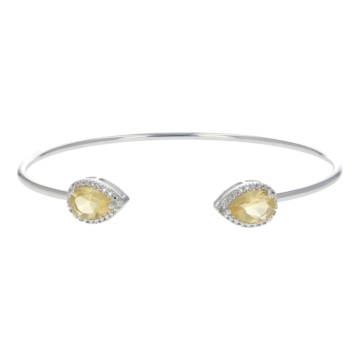 1.70 cttw Pear Cut 9x6MM Citrine and Diamond Cuff Bangle in Brass with Rhodium