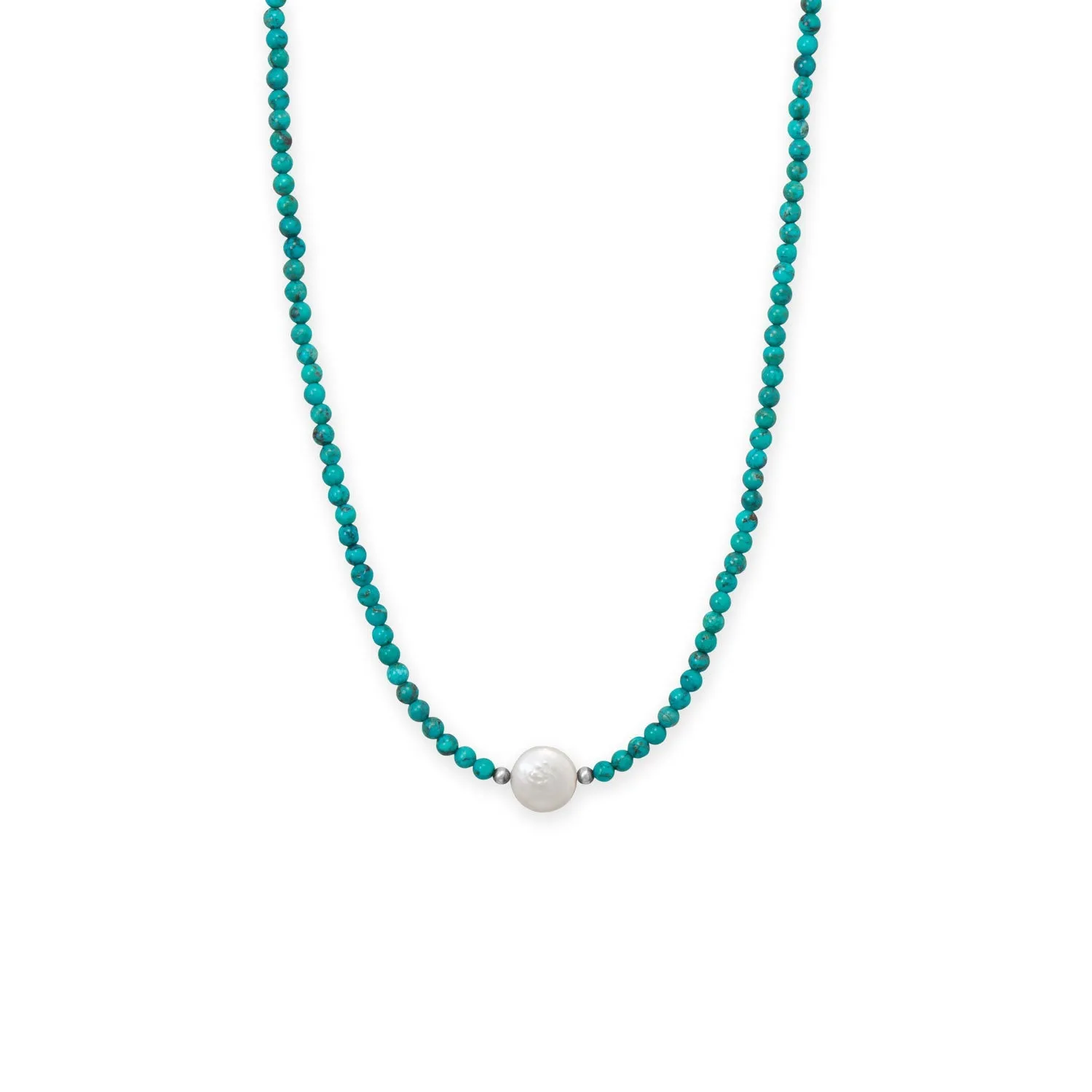 17.5" Turquoise and Cultured Freshwater Coin Pearl Necklace