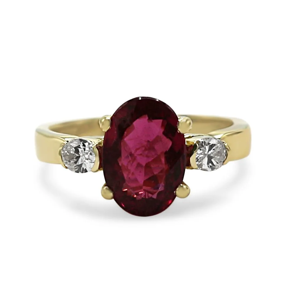 18ct Oval Pink Tourmaline & Navette Diamond Trilogy Ring