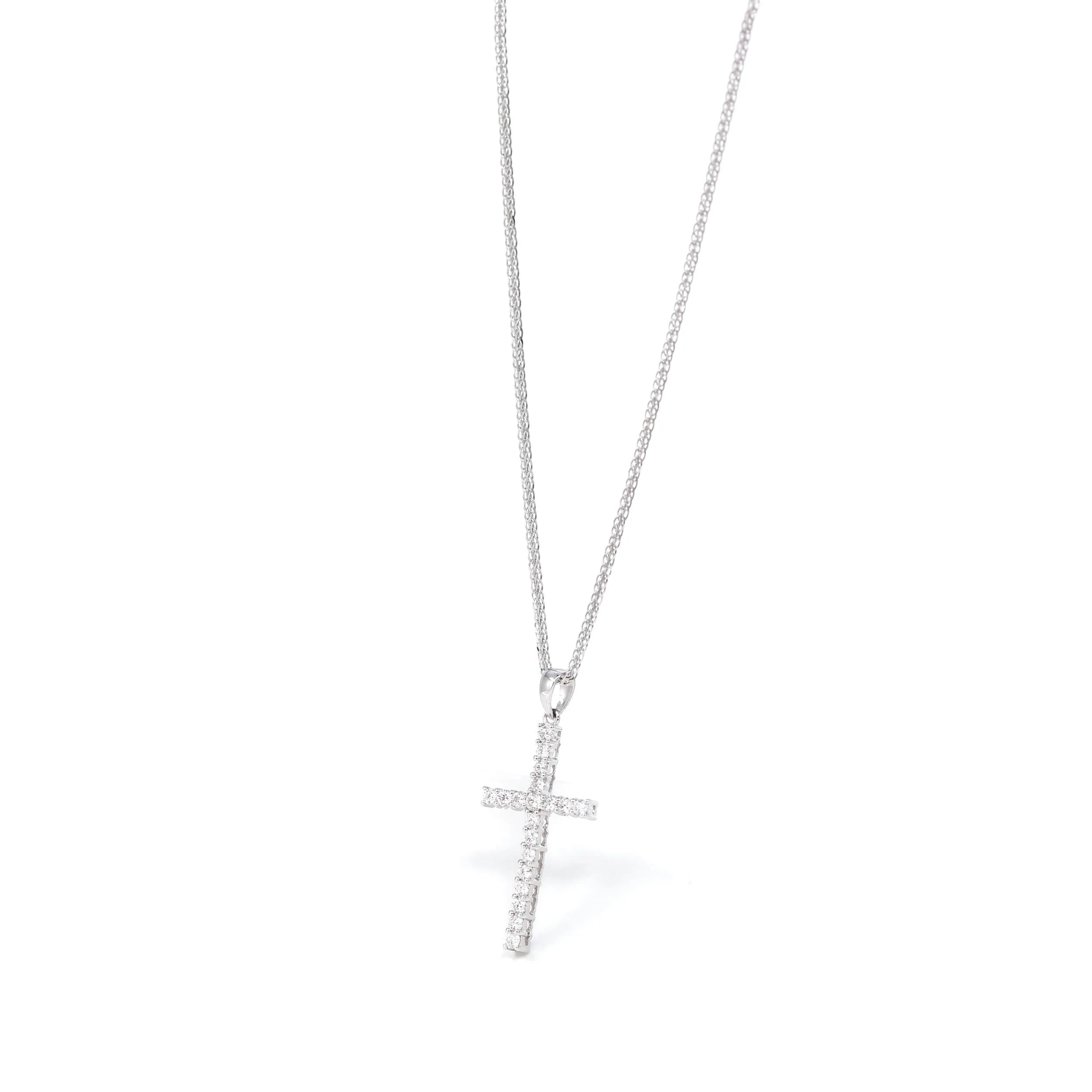 18K White Gold Cross Pendant Necklace With VS1 Diamonds