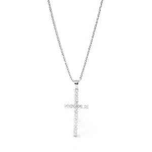 18K White Gold Cross Pendant Necklace With VS1 Diamonds