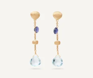 18K Yellow Gold Single-Strand Topaz & Iolite Earrings