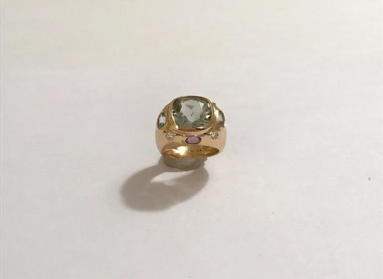 18kt Bonheur Ring with Green Amethyst, Amethyst and Blue Topaz