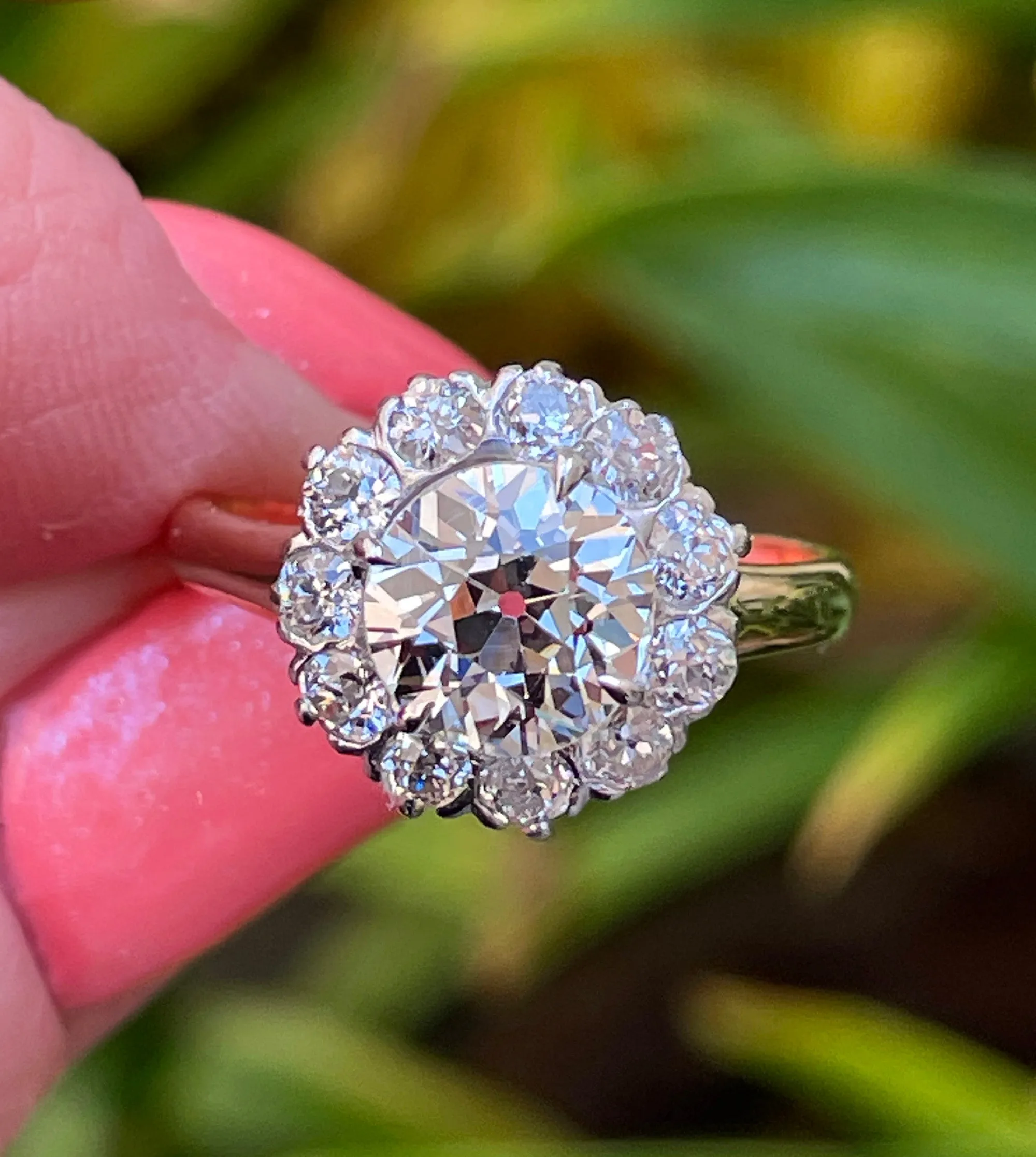 1900s GIA 2.87ctw Antique Edwardian OLD EUROPEAN Diamond Cluster 14K Gold Platinum Ring