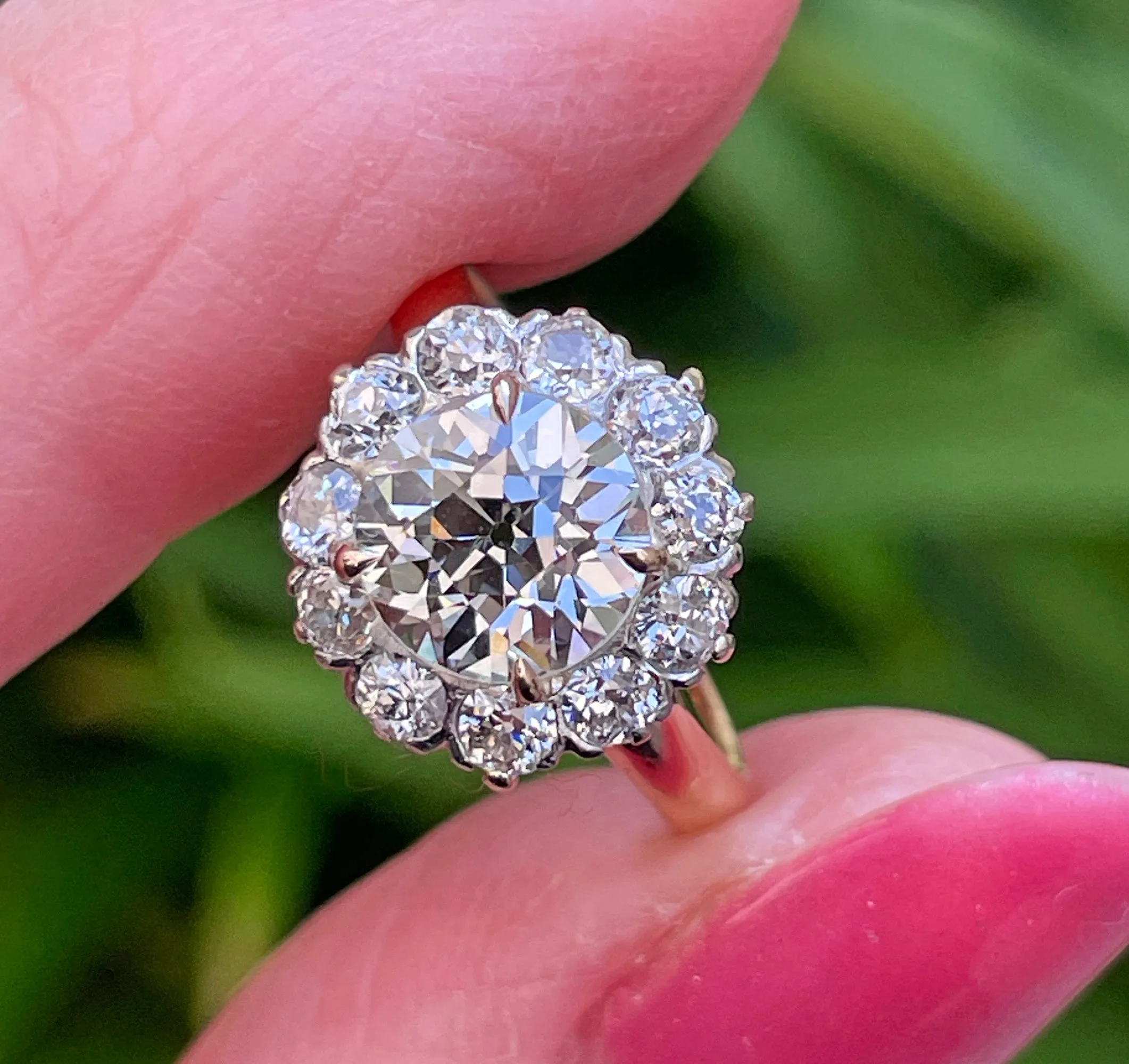 1900s GIA 2.87ctw Antique Edwardian OLD EUROPEAN Diamond Cluster 14K Gold Platinum Ring