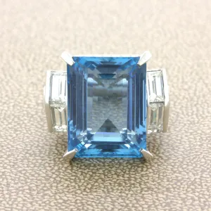 19.11 Carat Aquamarine Diamond Platinum Cocktail Ring