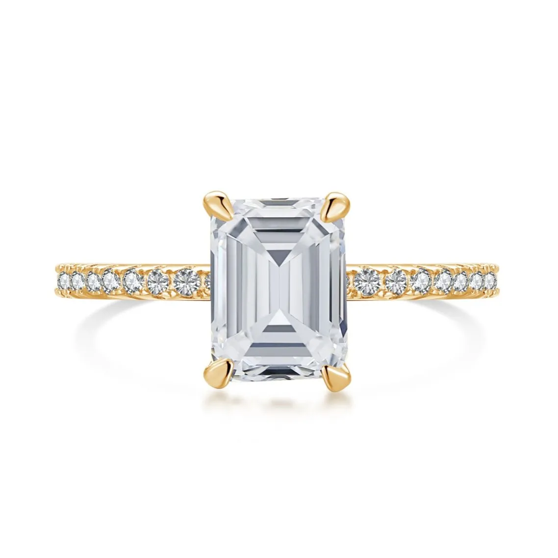 2 Carat Hidden Halo Emerald Cut Solitaire Cubic Zirconia Engagement Ring - Champagne Gold