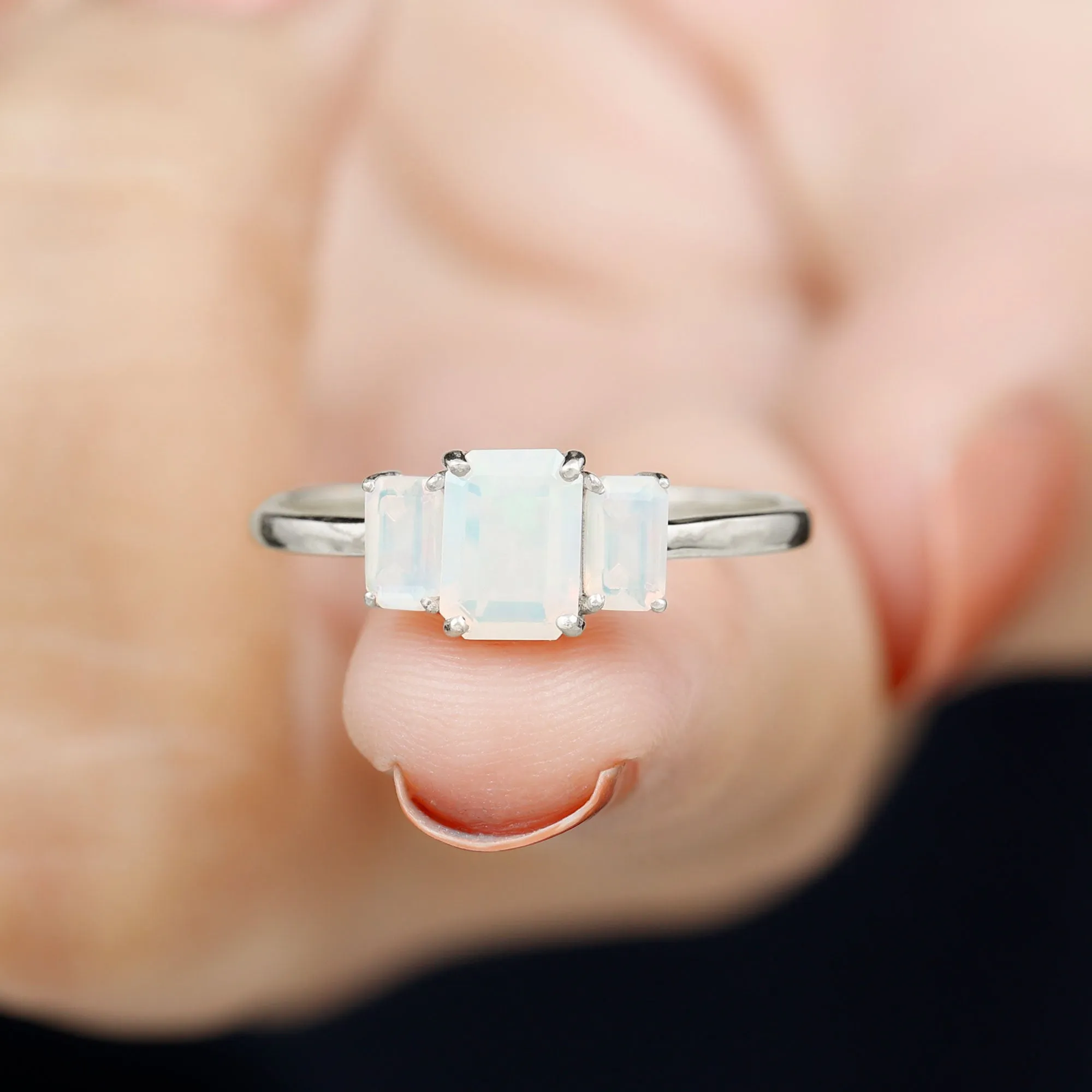 2 CT Octagon Shape Ethiopian Opal Three Stone Cocktail Ring