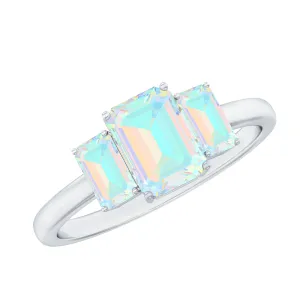 2 CT Octagon Shape Ethiopian Opal Three Stone Cocktail Ring