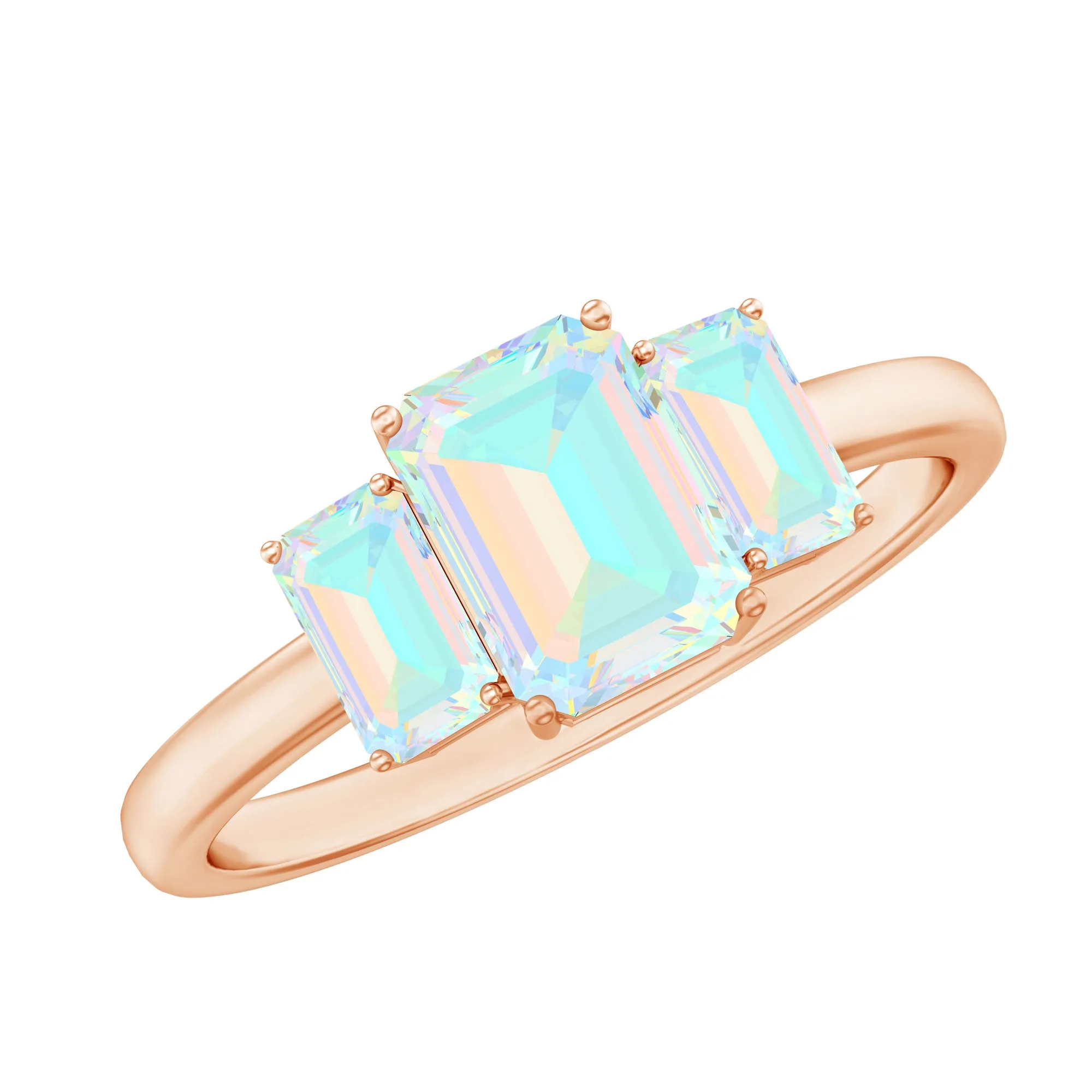 2 CT Octagon Shape Ethiopian Opal Three Stone Cocktail Ring