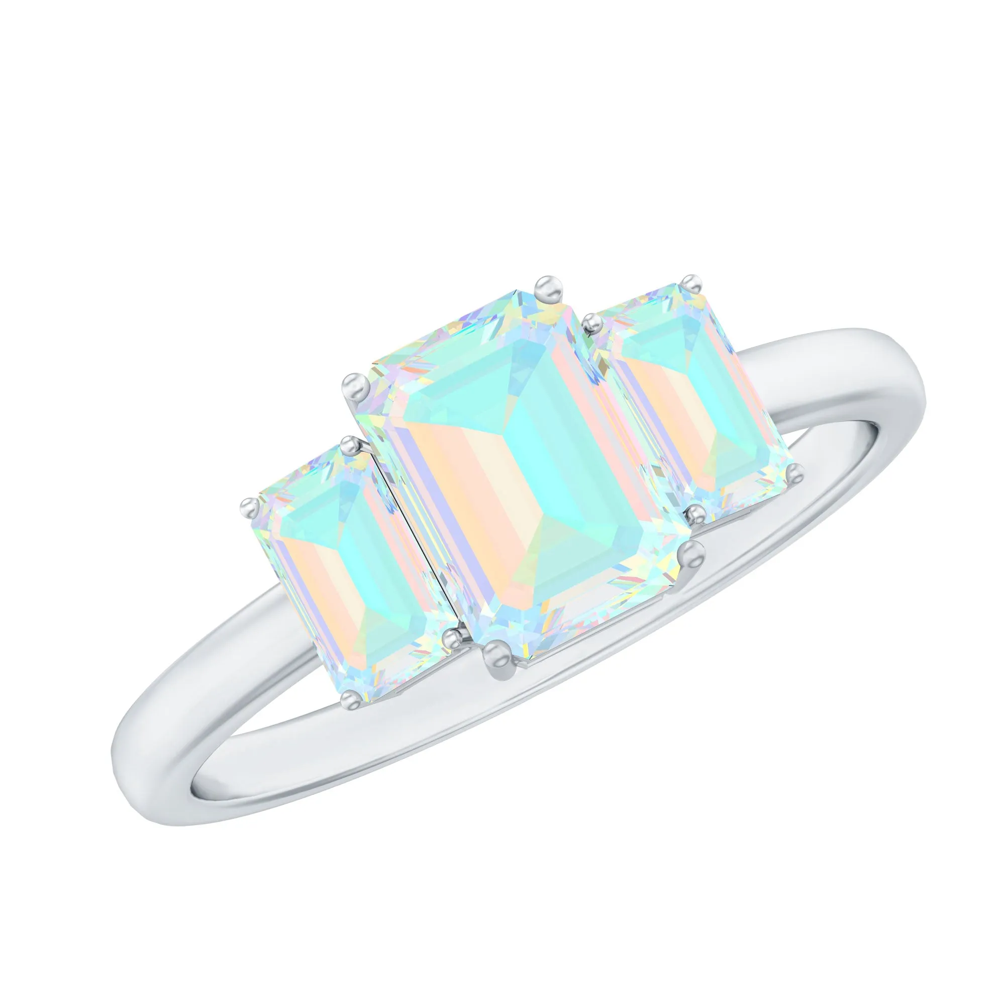 2 CT Octagon Shape Ethiopian Opal Three Stone Cocktail Ring