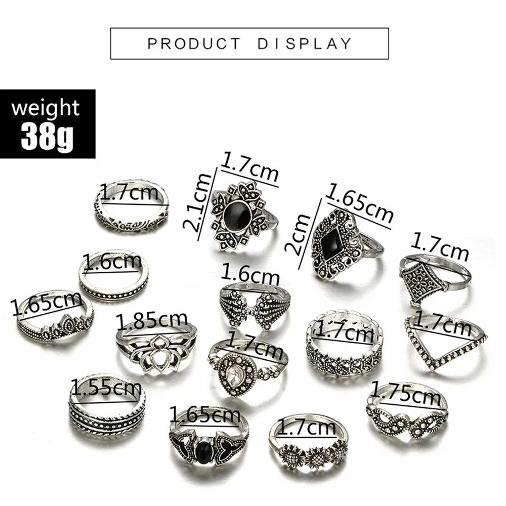 2020 Fashion Ring 15pcs/Set Women Bohemian Vintage Silver Stack Rings Above Knuckle Blue Rings Set Luxury Free Shipping