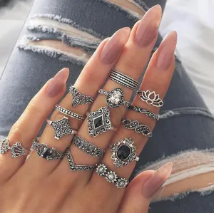 2020 Fashion Ring 15pcs/Set Women Bohemian Vintage Silver Stack Rings Above Knuckle Blue Rings Set Luxury Free Shipping