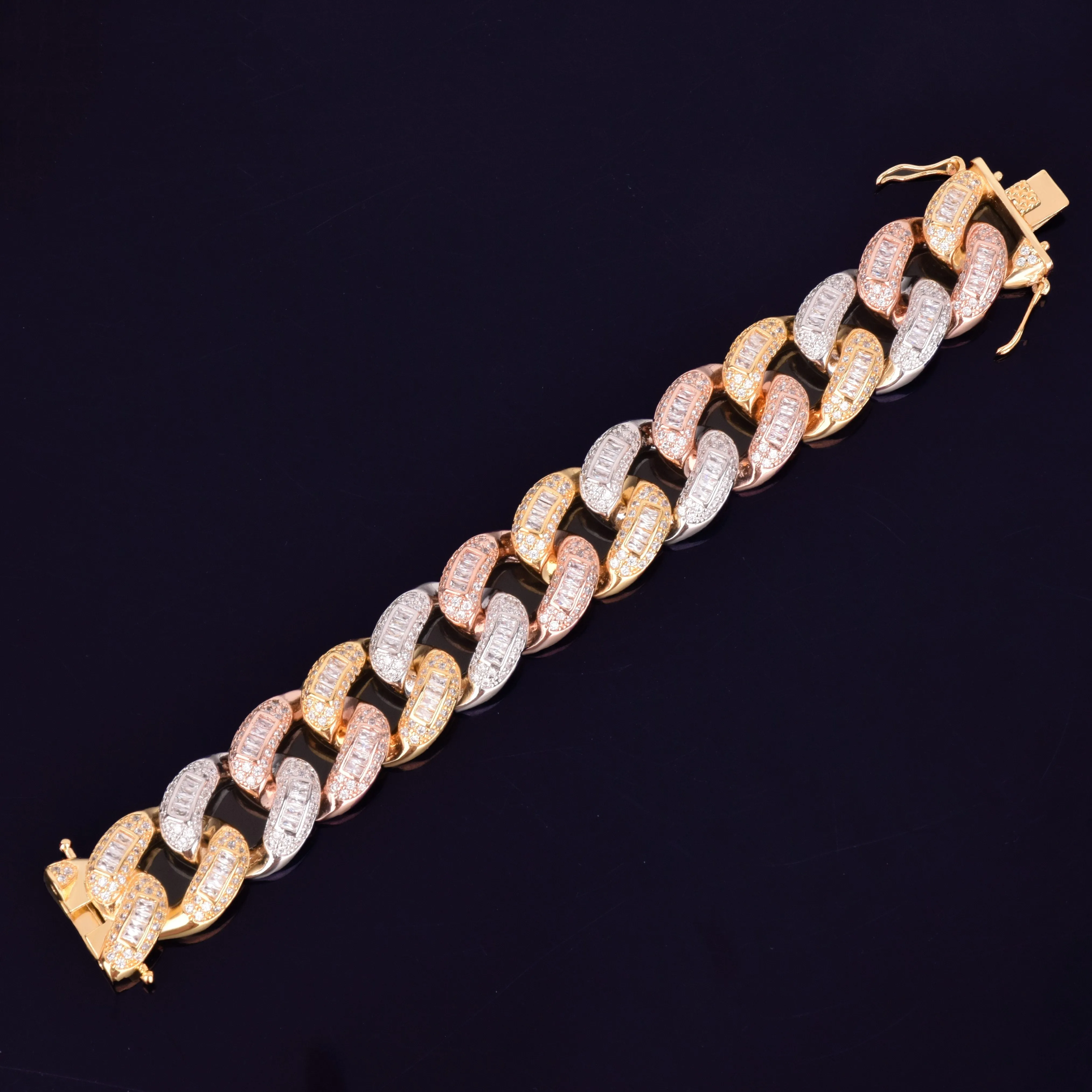 22mm Colorful Baguette Zircon Miami Cuban Link Bracelet Chain 7" 8"