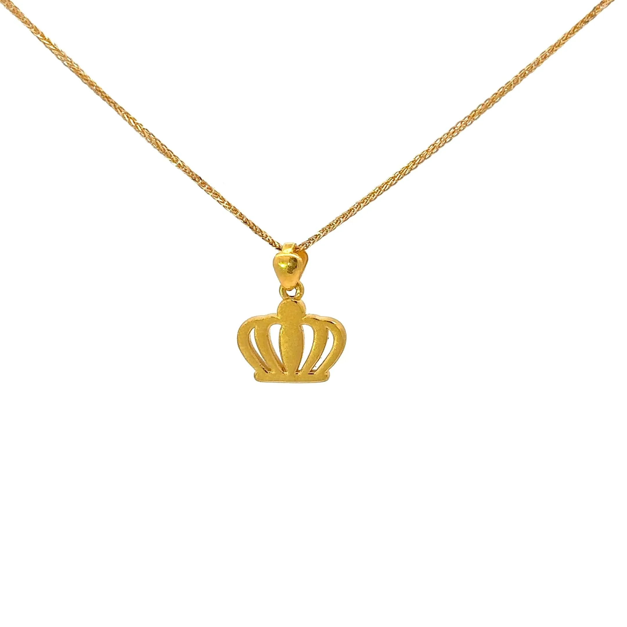 24k Yellow Gold Crown Pendant Necklace