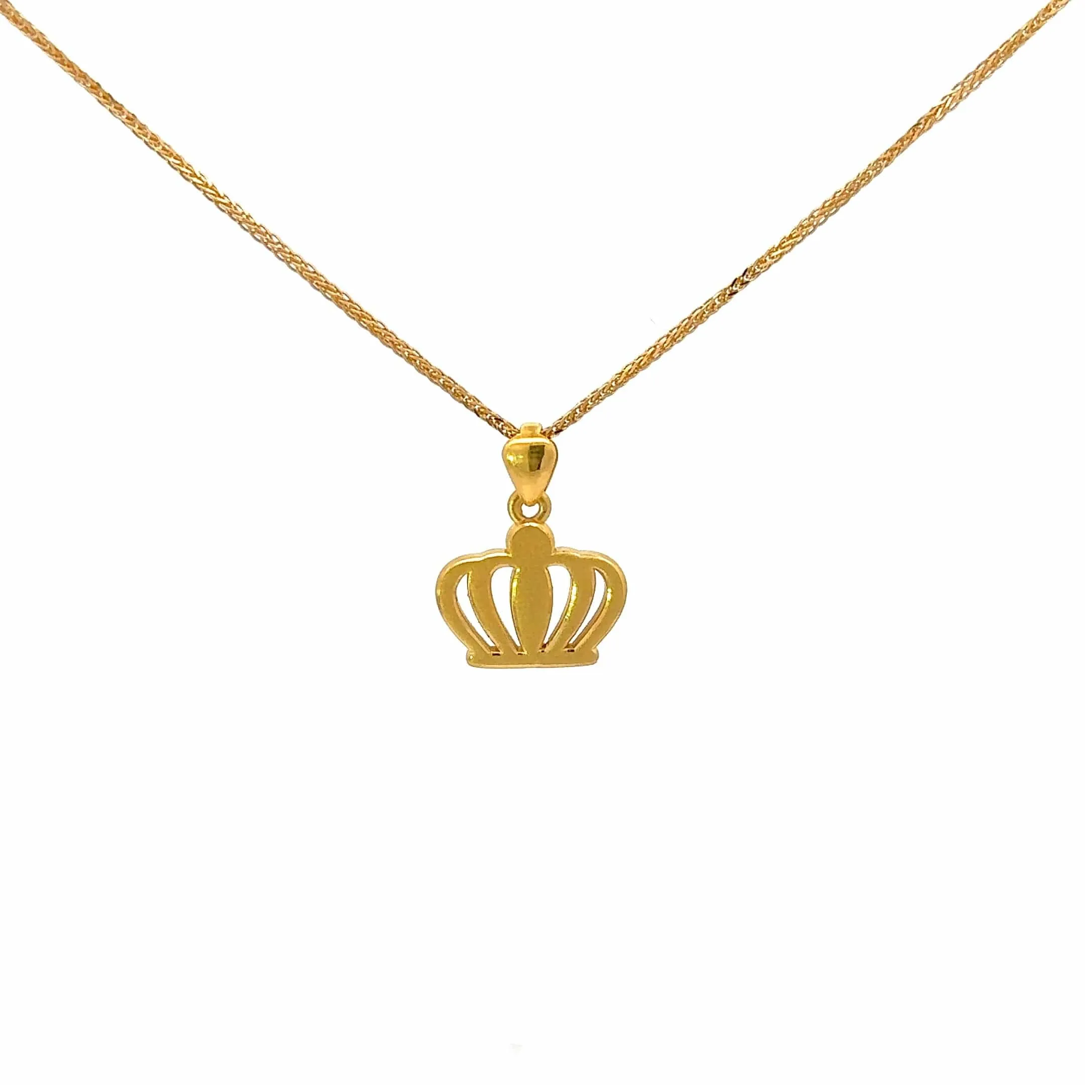 24k Yellow Gold Crown Pendant Necklace