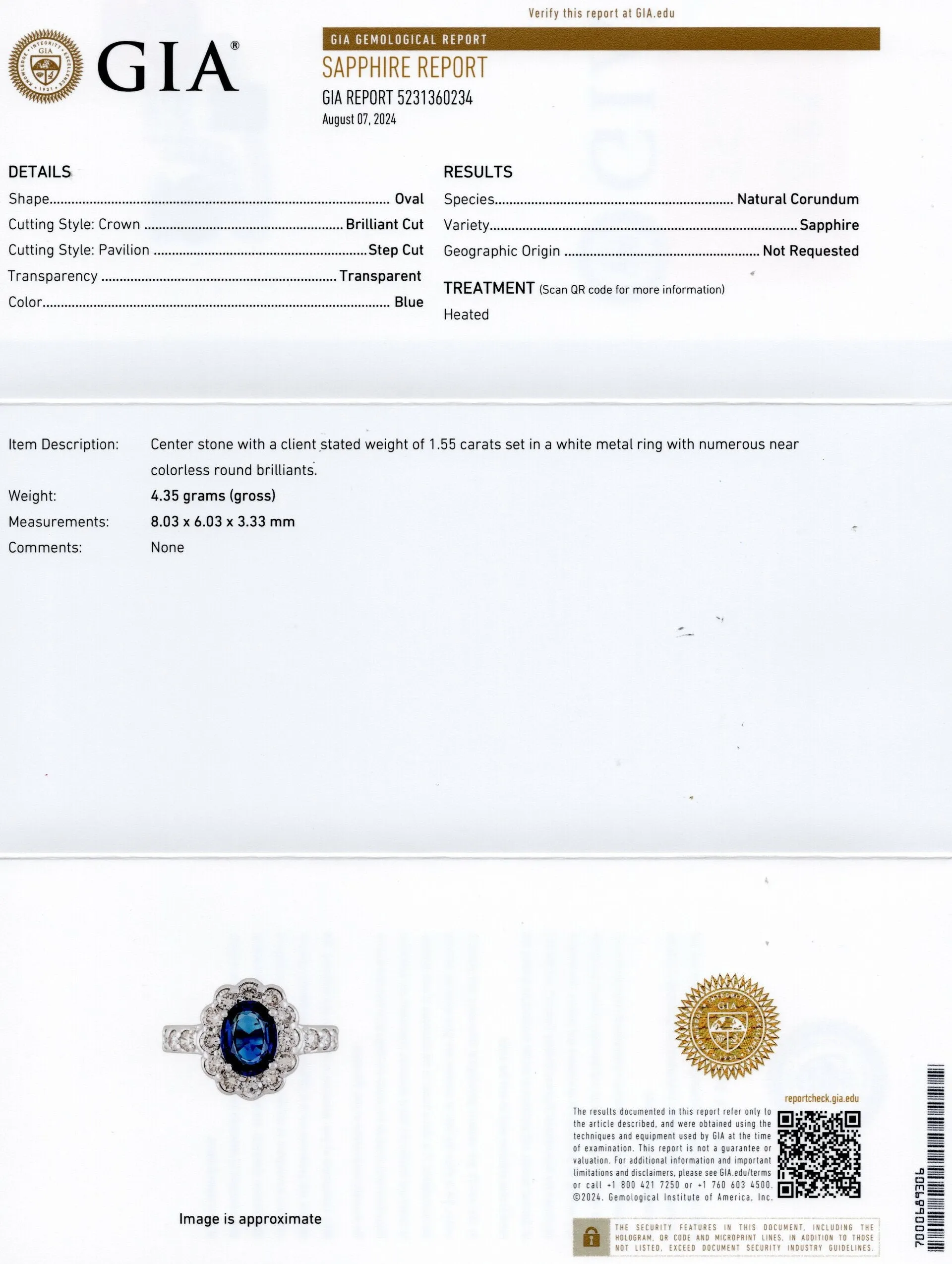 2.55c SAPPHIRE DIAMOND COCKTAIL RING GIA CERTIFIED SCALLOPED HALO 14k WHITE GOLD