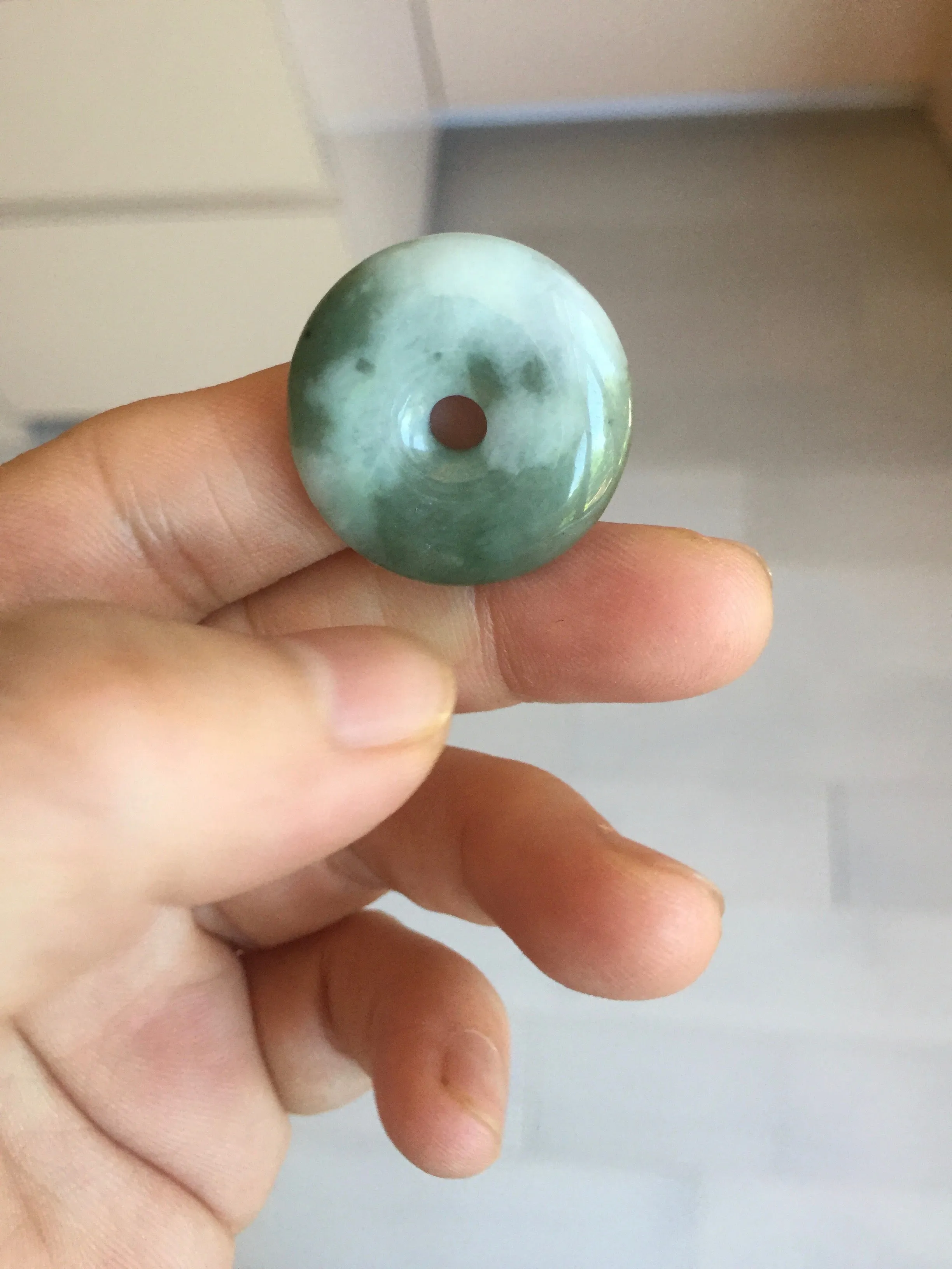 25mm 100% Natural light green/blue/gray/yellow jadeite Jade Safety Guardian Button(donut) Pendant AR101