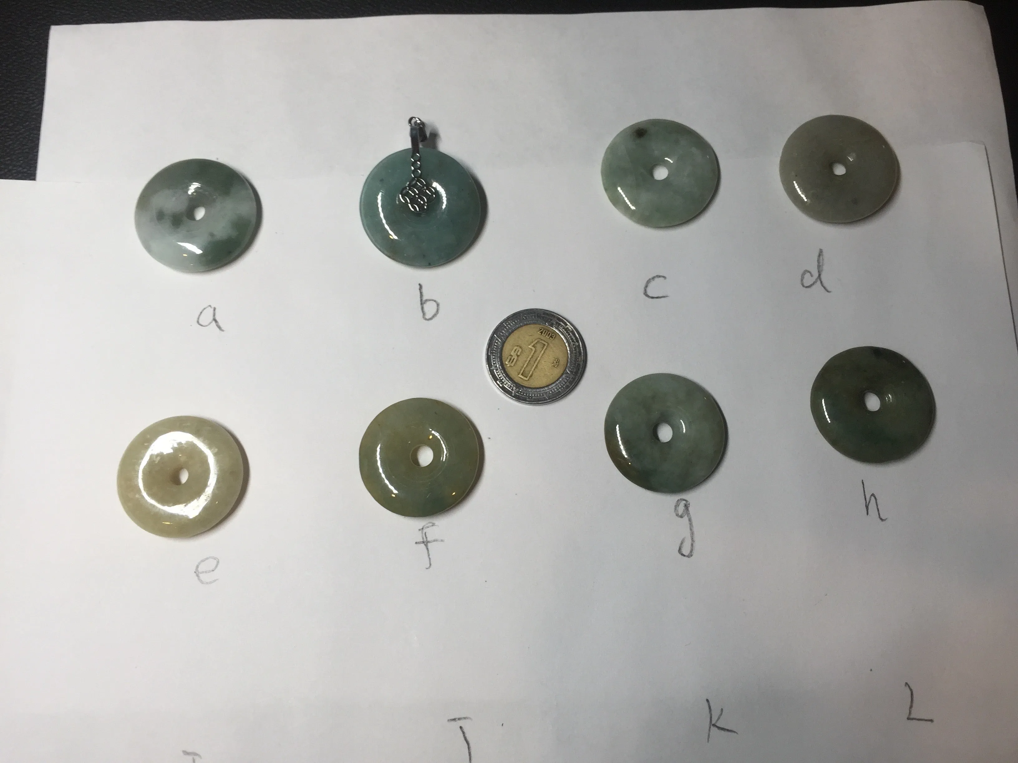 25mm 100% Natural light green/blue/gray/yellow jadeite Jade Safety Guardian Button(donut) Pendant AR101