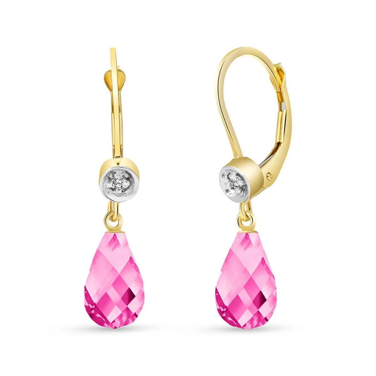 4.53 Carat 14K Solid Yellow Gold Femme Pink Topaz Diamond Earrings