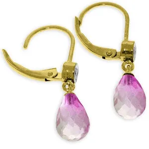 4.53 Carat 14K Solid Yellow Gold Femme Pink Topaz Diamond Earrings